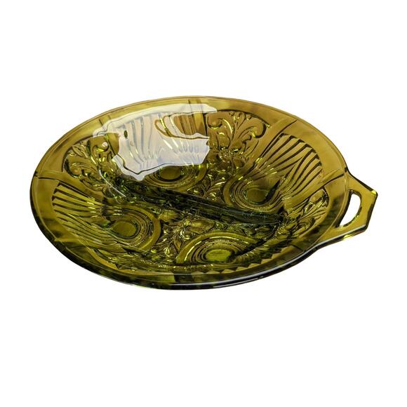 Vintage Divided Indiana Glass Side Condiment Vegetable Dish Plate Green Retro - Picture 4 of 16
